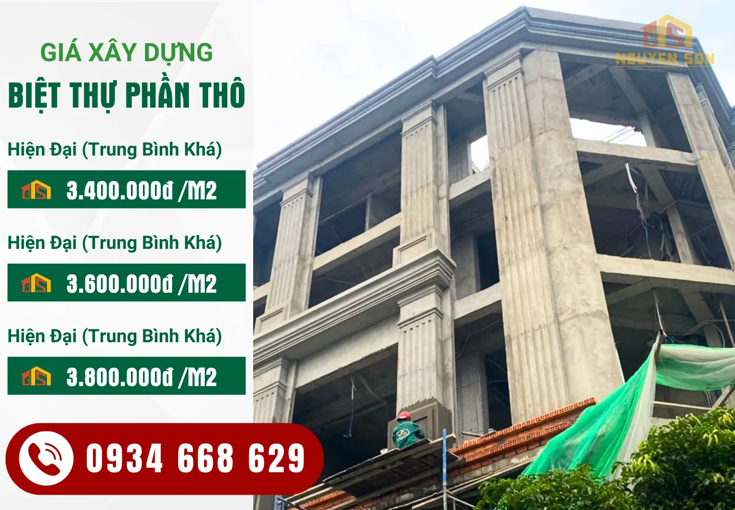 Báo giá xây nhà biệt thự phần thô