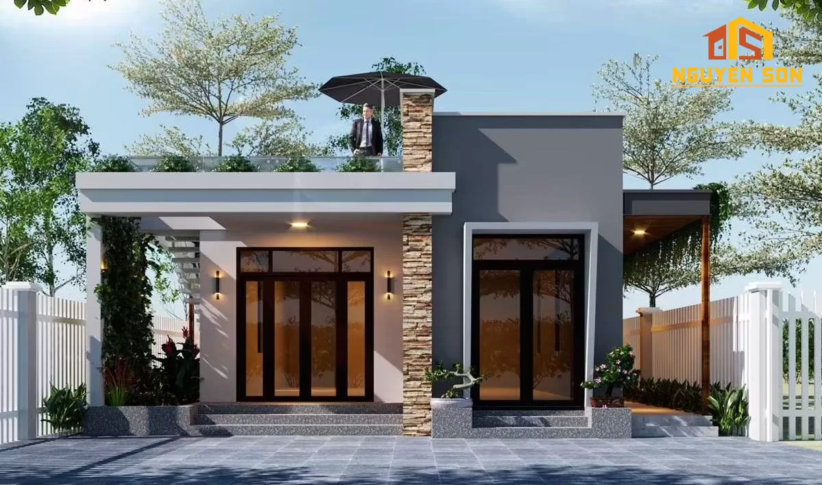 CÁC MẪU NHÀ CẤP 4 ĐẸP 3 Mẫu nhà cấp 4 vuông có sân thượng